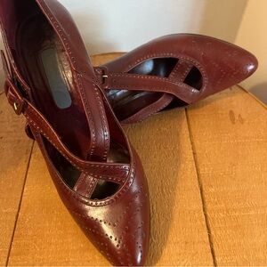 Elegant Vintage Alberto Mary Jane Style Pumps Vero Cuoio Leather